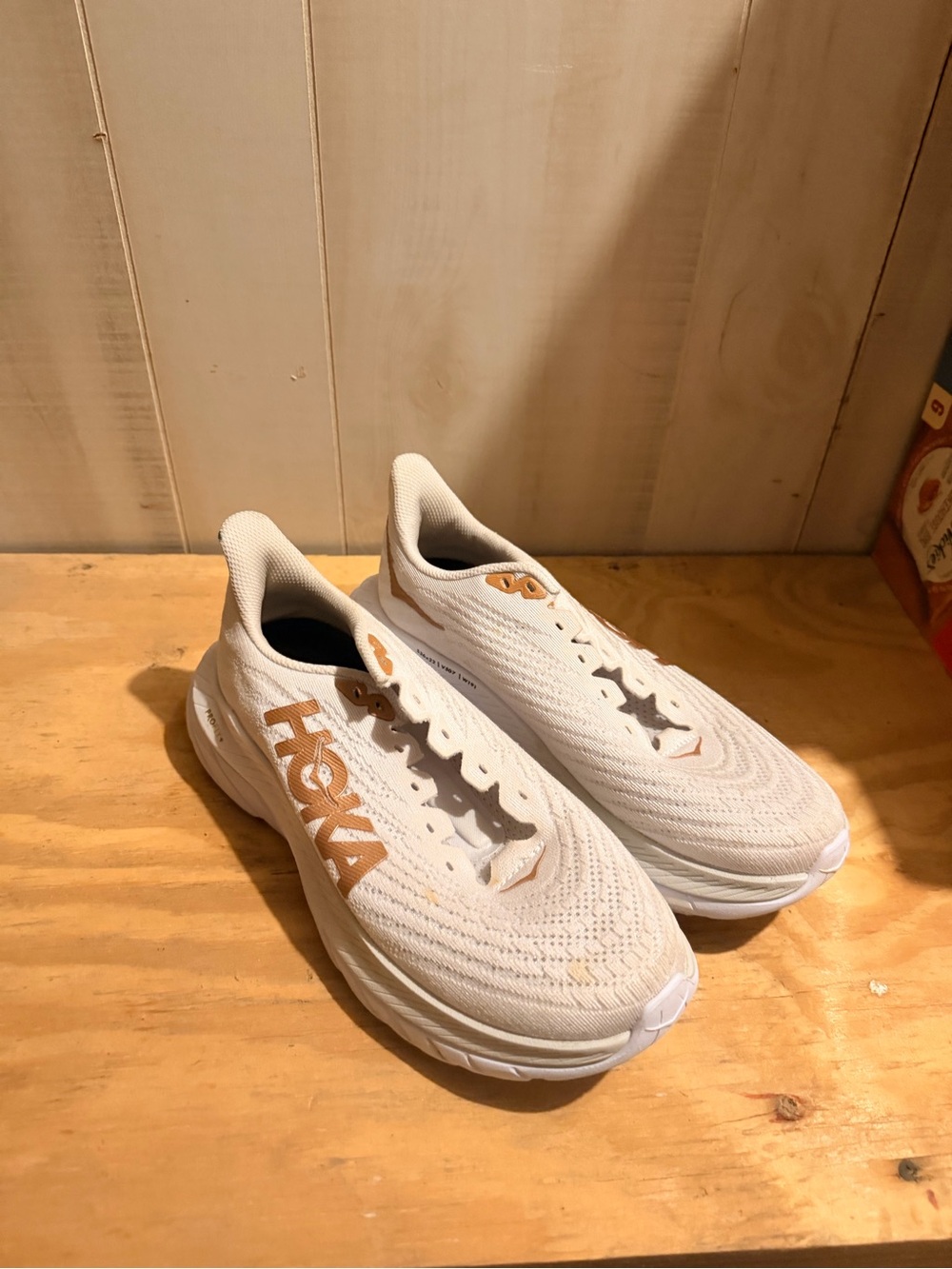 Hoka Kids White Sneakers with Gold Logo Accents